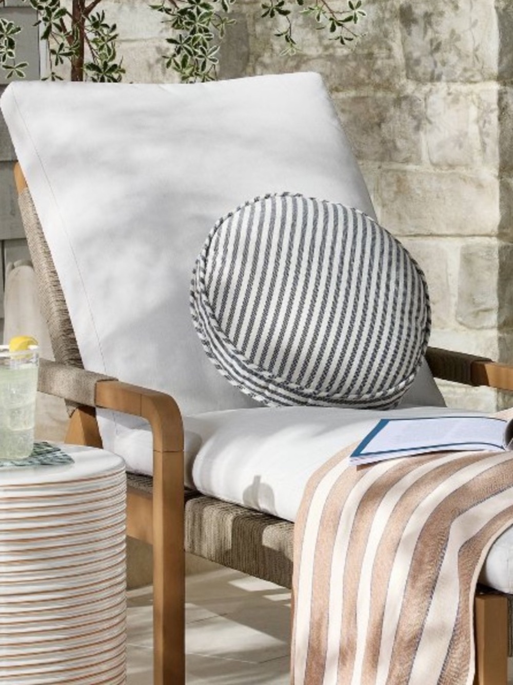 Magnolia x Hearth & home Navy/blue 18” Striped Round Accent Pillow w Piped Edge
